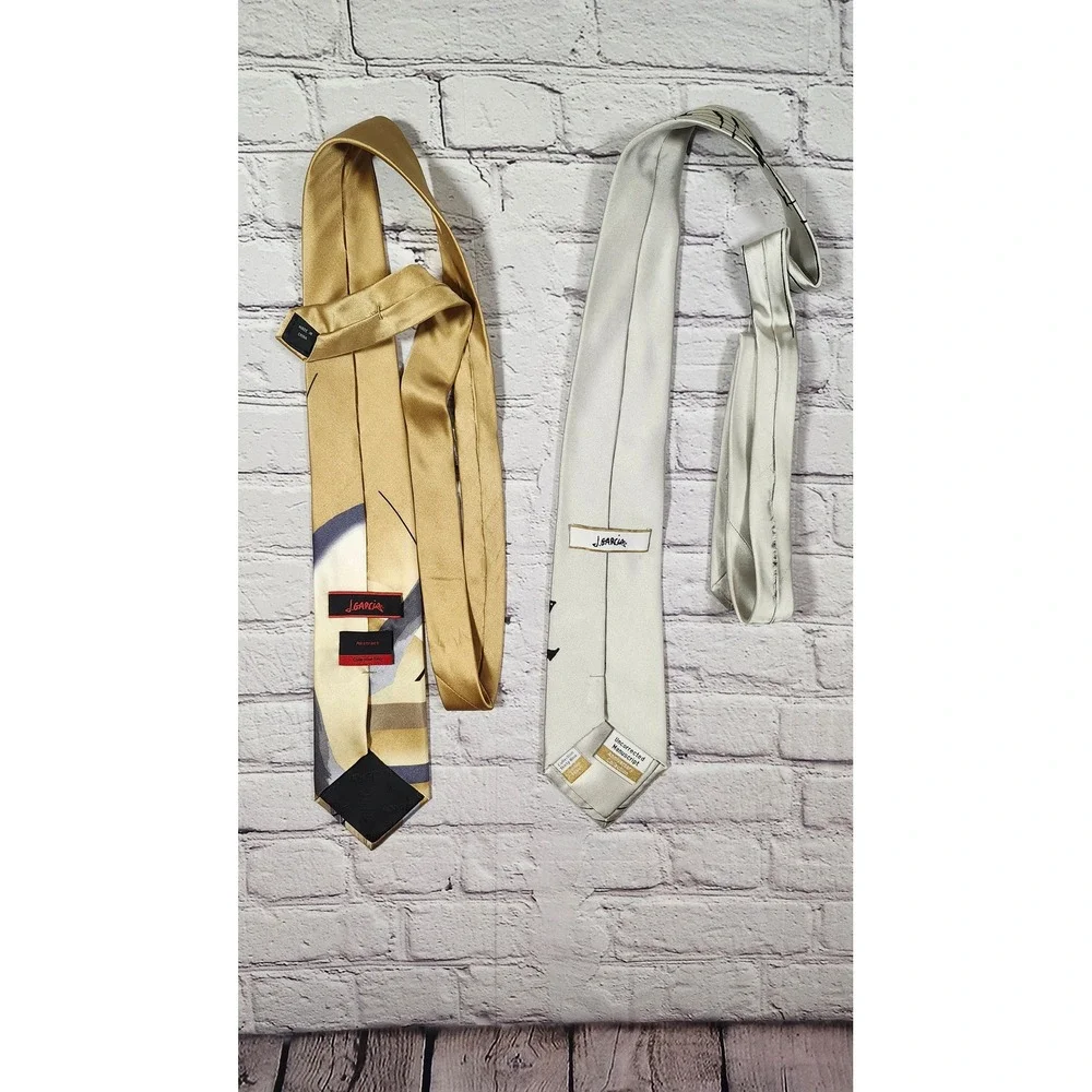 VTG J Garcia Silk Tie 2pc Mens Gold Abstract Collection 50 Music Manuscript